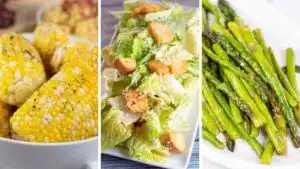Wide split image showing different vegetable side dish recipe ideas.