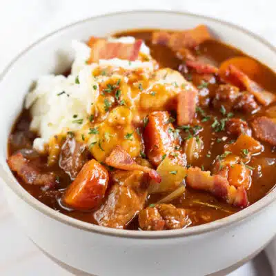 Square image of Guinness lamb stew.