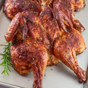 How to get crispy chicken skin on pellet grills or smokers like this tasty spatchcock chicken.