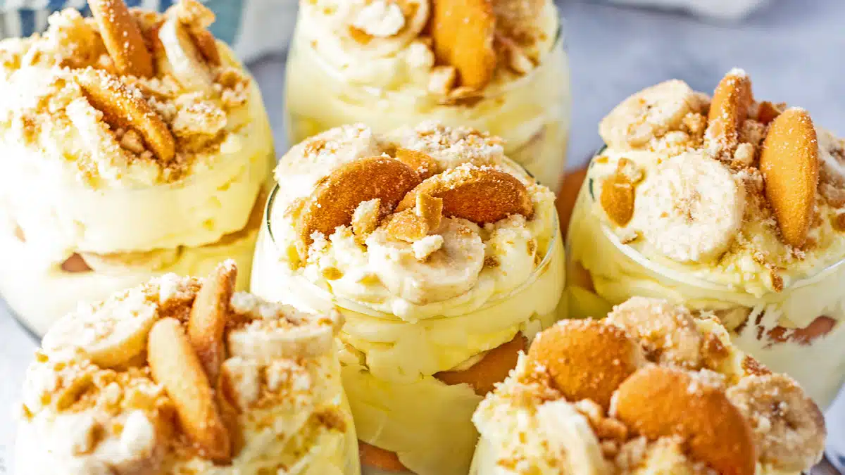 Best Magnolia Bakery banana pudding copycat recipe in glass cups for individual servings.