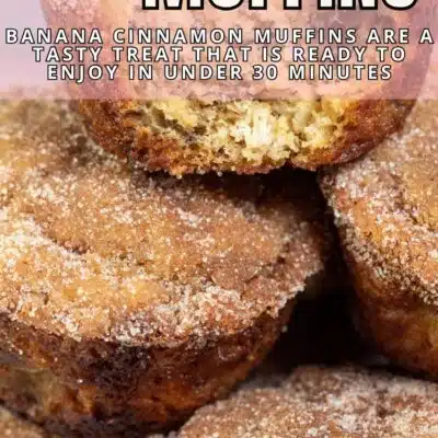Pin image with text of banana cinnamon muffins.
