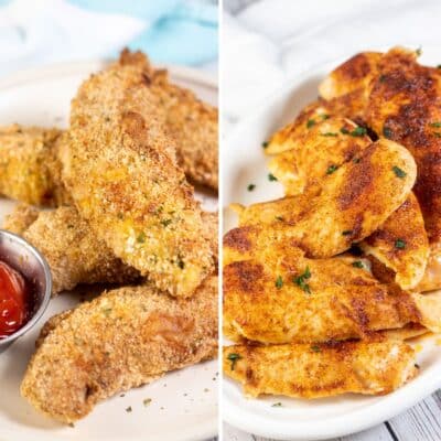 Square split image showing different chicken tender recipes.
