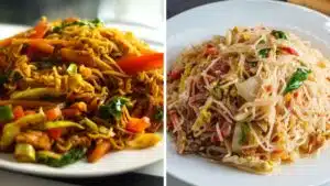 Wide image of Chow Mein vs Mei Fun photos.
