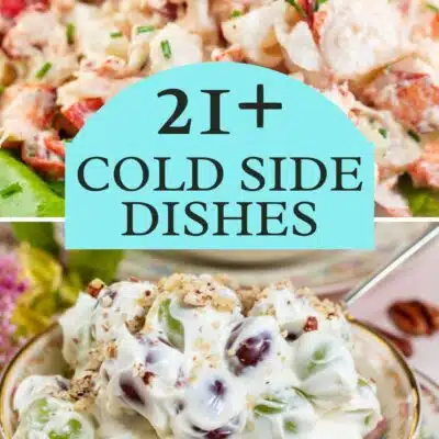 Pin split image with text of tasty cold side dishes.