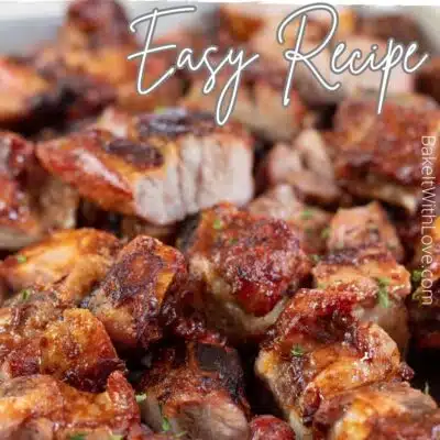 Pin image with text of grilled bbq pork rib tips.