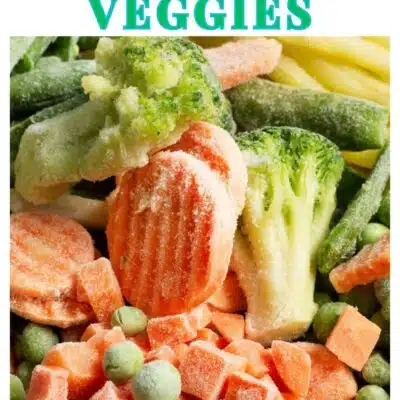 Pin image with text of frozen mixed vegetables.