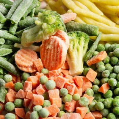 Square image of frozen mixed vegetables.