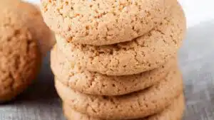 Wide image showing cookies stacked.