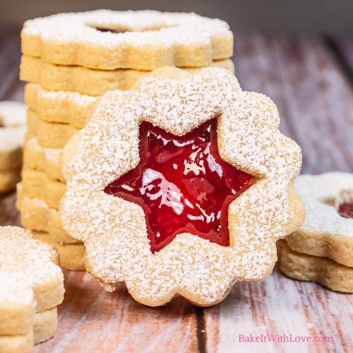 Square image of linzer cookies.