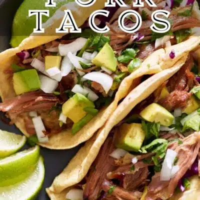 Pin image with text of pork tacos.