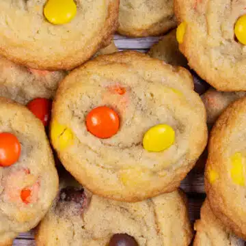 Wide image of Reese's pieces cookies.