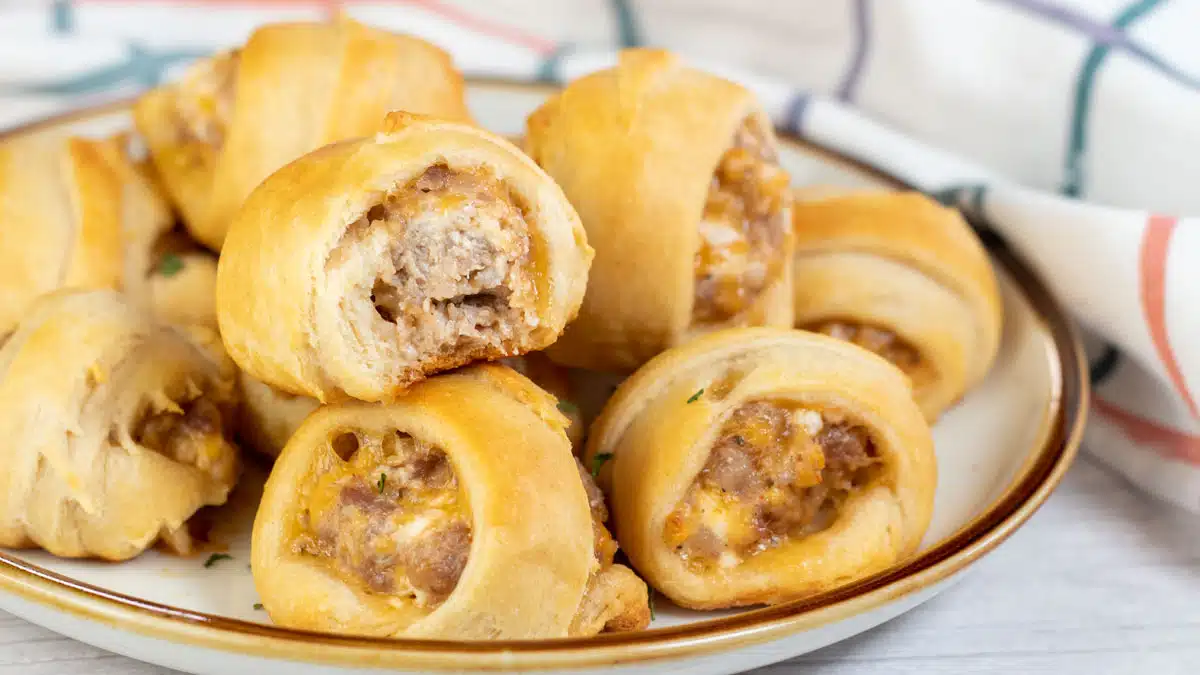 Wide image of sausage cream cheese crescent rolls.