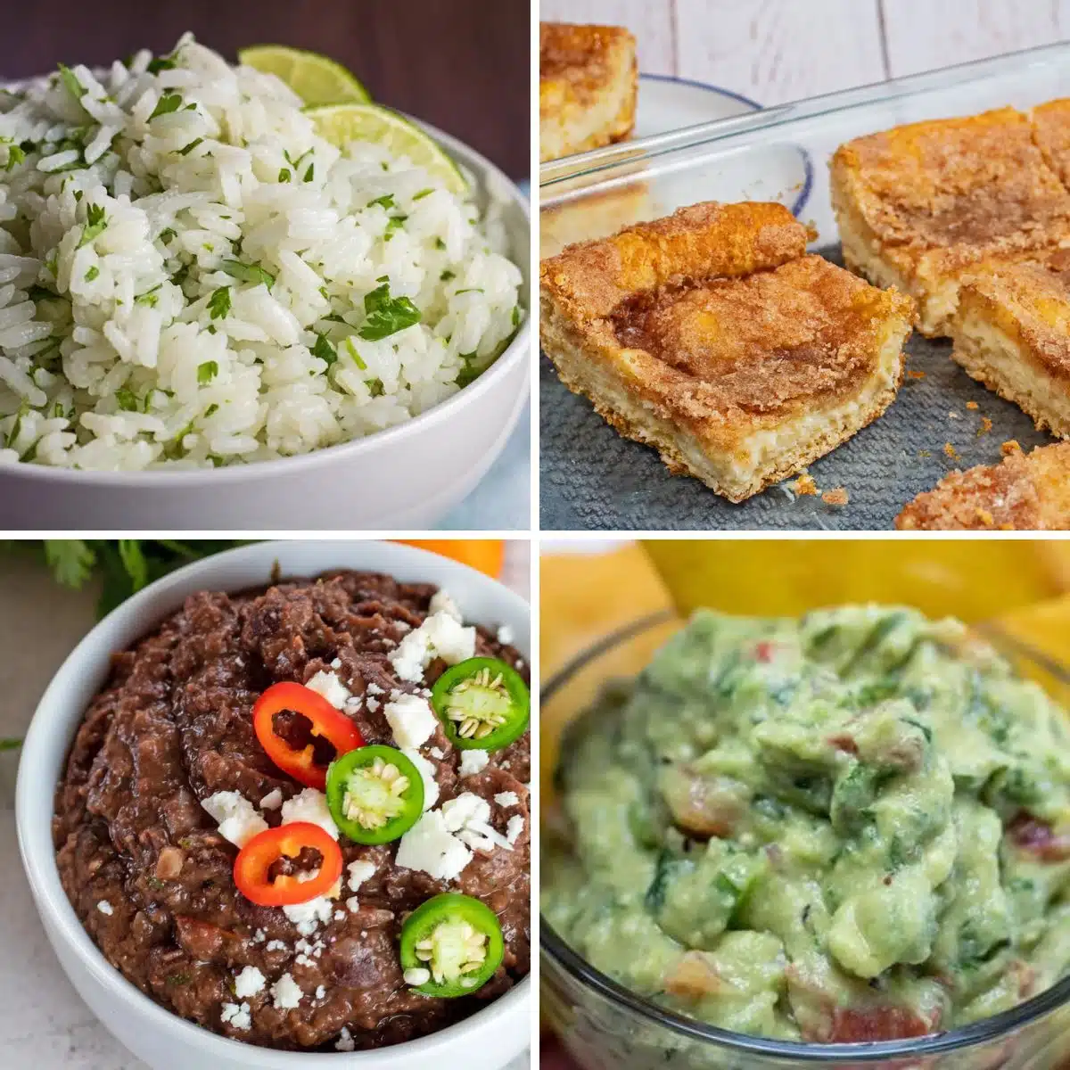 Square image showing different recipe ideas for what to serve with pork tacos.