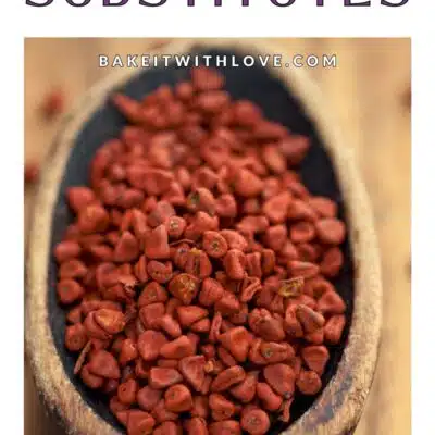 Pin image with text of annatto seed substitutes.