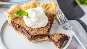 Wide image of chocolate chess pie.