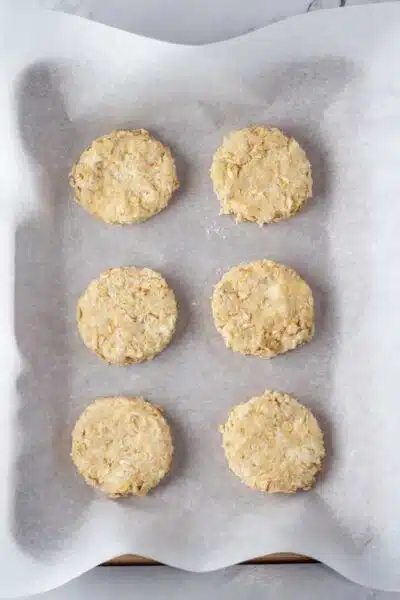 Process image 10 showing cut out biscuits on baking sheet.