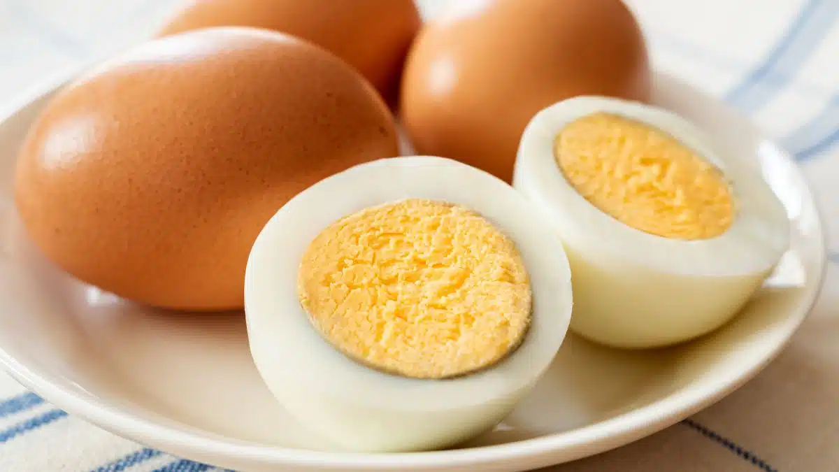 Wide image of air fryer hard boiled eggs.