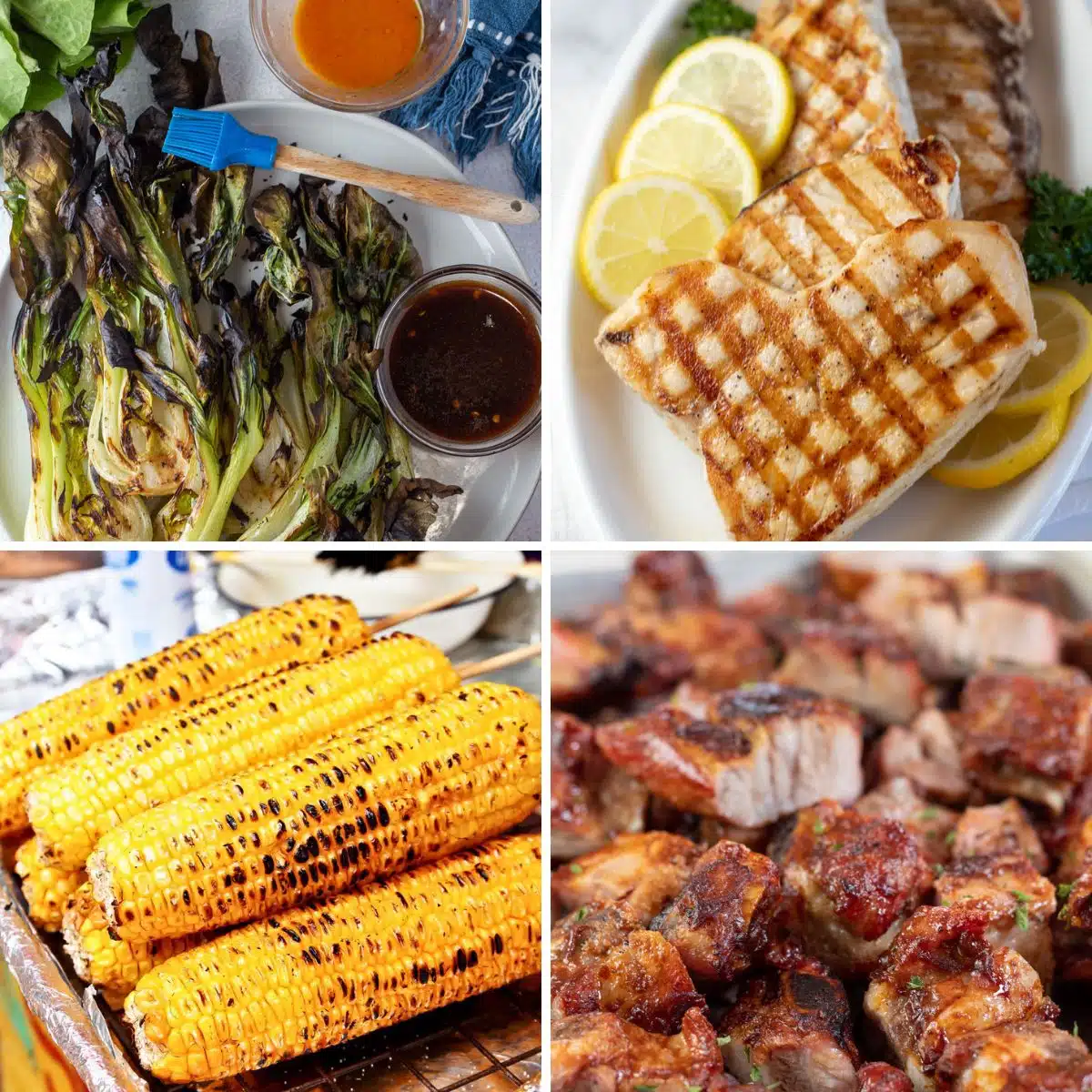 Square split image showing different BBQ grilling recipes.