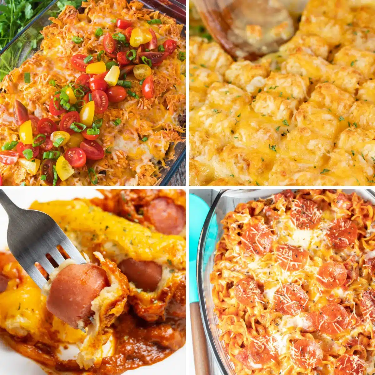 Square split image showing different budget friendly casserole recipes.