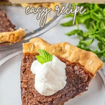 Pin image with text of chocolate pie.