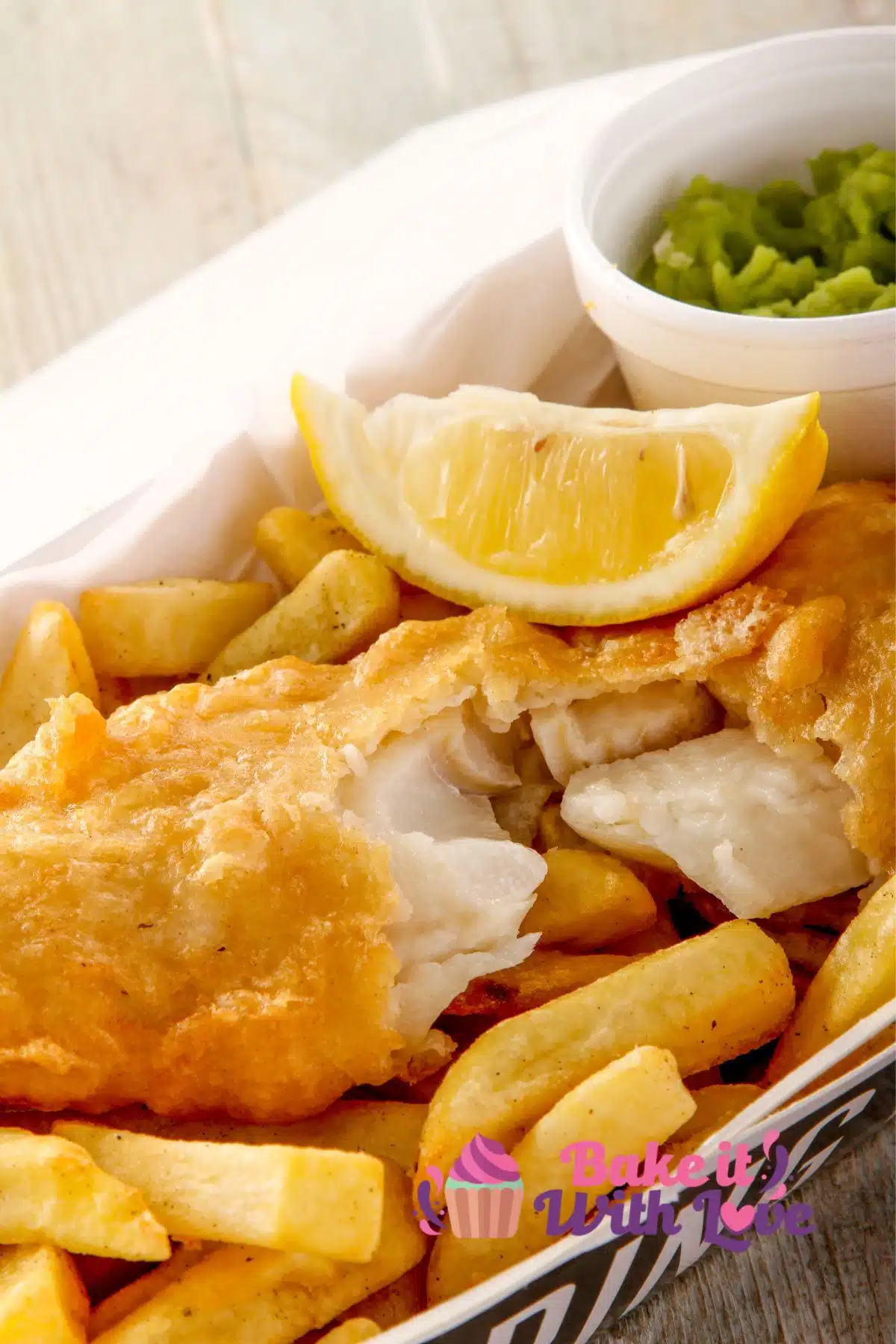 Tall image showing fish and chips.