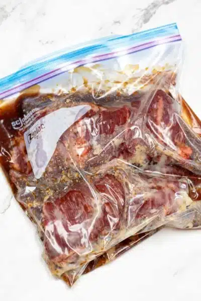 Process image 6 showing marinade in zip lock bag with skirt steak.