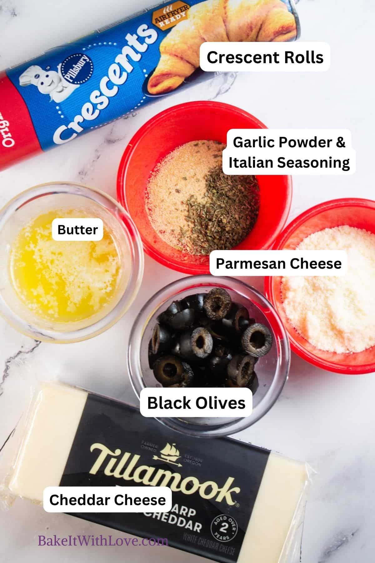 Image of ingredients with labels.