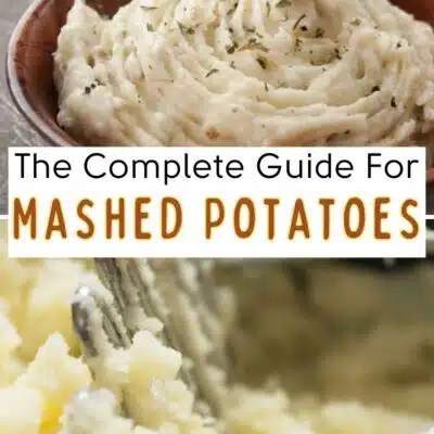 Pin split image with text showing different mashed potato recipes.