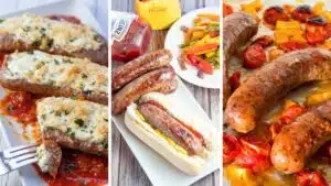 Wide split image showing different Italian sausage recipes.