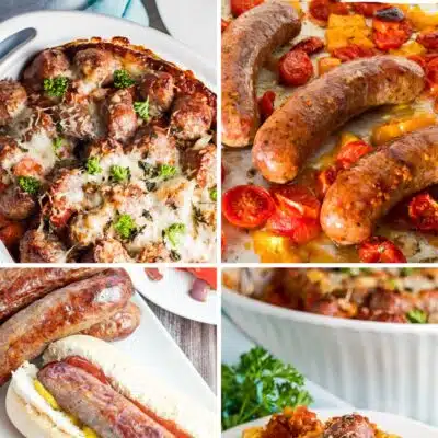 Pin split image with text showing different Italian sausage recipes.