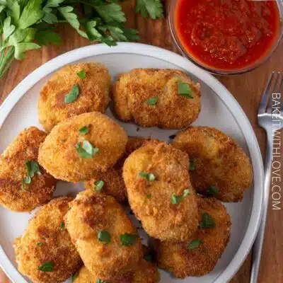 Pin image with text of potato croquettes.