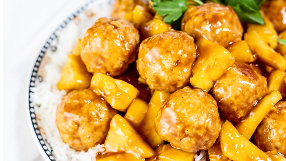 Baked Teriyaki Chicken Meatballs With Pineapple Chunks