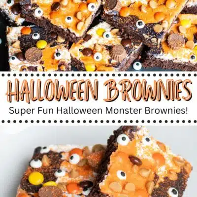 Pin image with text of Halloween brownies.