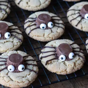 Wide image of Halloween peanut butter spider cookies
