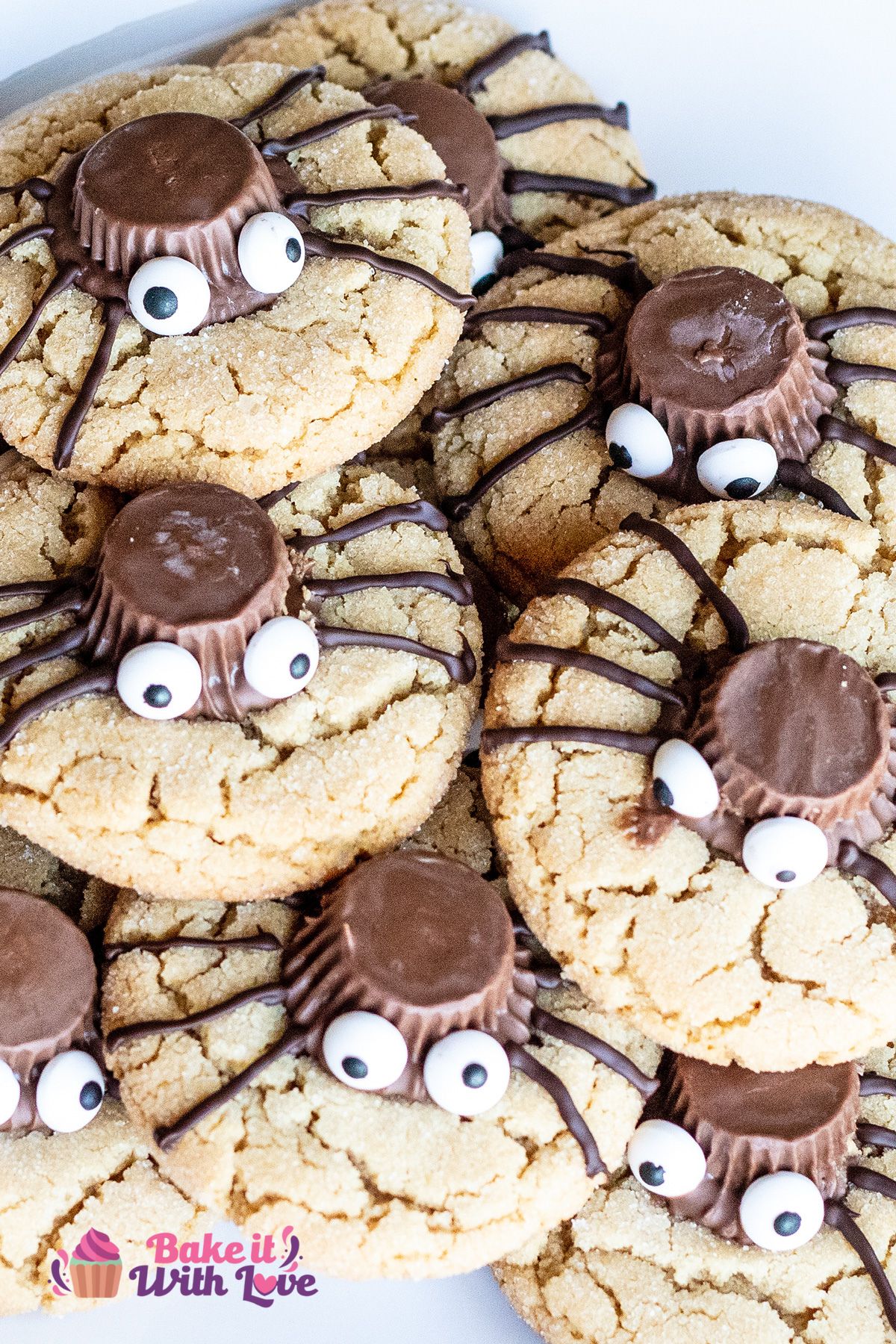 Tall image of Halloween peanut butter spider cookies