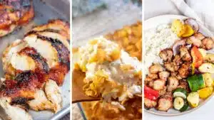 Labor day foods and recipes to make for the long weekend before school starts at the end of summer featuring 3 great picnic foods in a side-by-side collage.