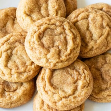 Wide image showing pumpkin snickerdoodle cookies.