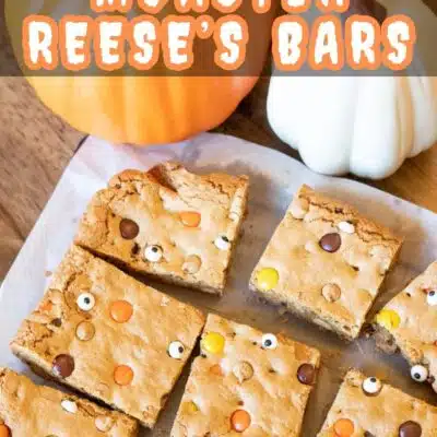 Pin image with text of Reese's Pieces Halloween bars.