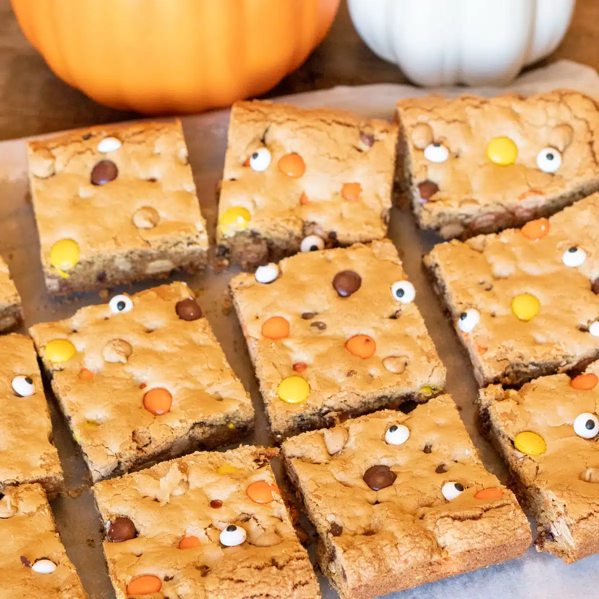 Square image of Reese's Pieces Halloween bars.