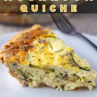 Pin image with text of zucchini mushroom quiche.
