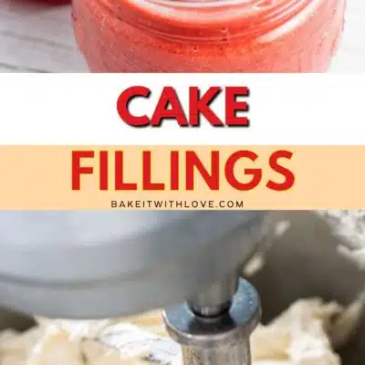 Pin split image with text showing different cake fillings to use.