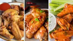 Wide split image showing different chicken wing recipes to make at home!