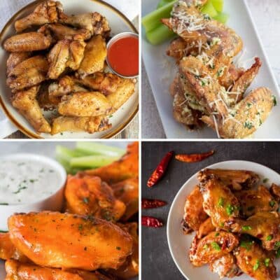 Square split image showing different chicken wing recipes to make at home!