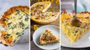 Wide split image showing quiche recipes for Christmas.