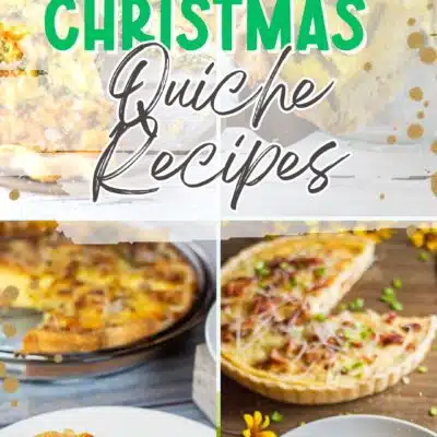 Pin split image with text showing quiche recipes for Christmas.