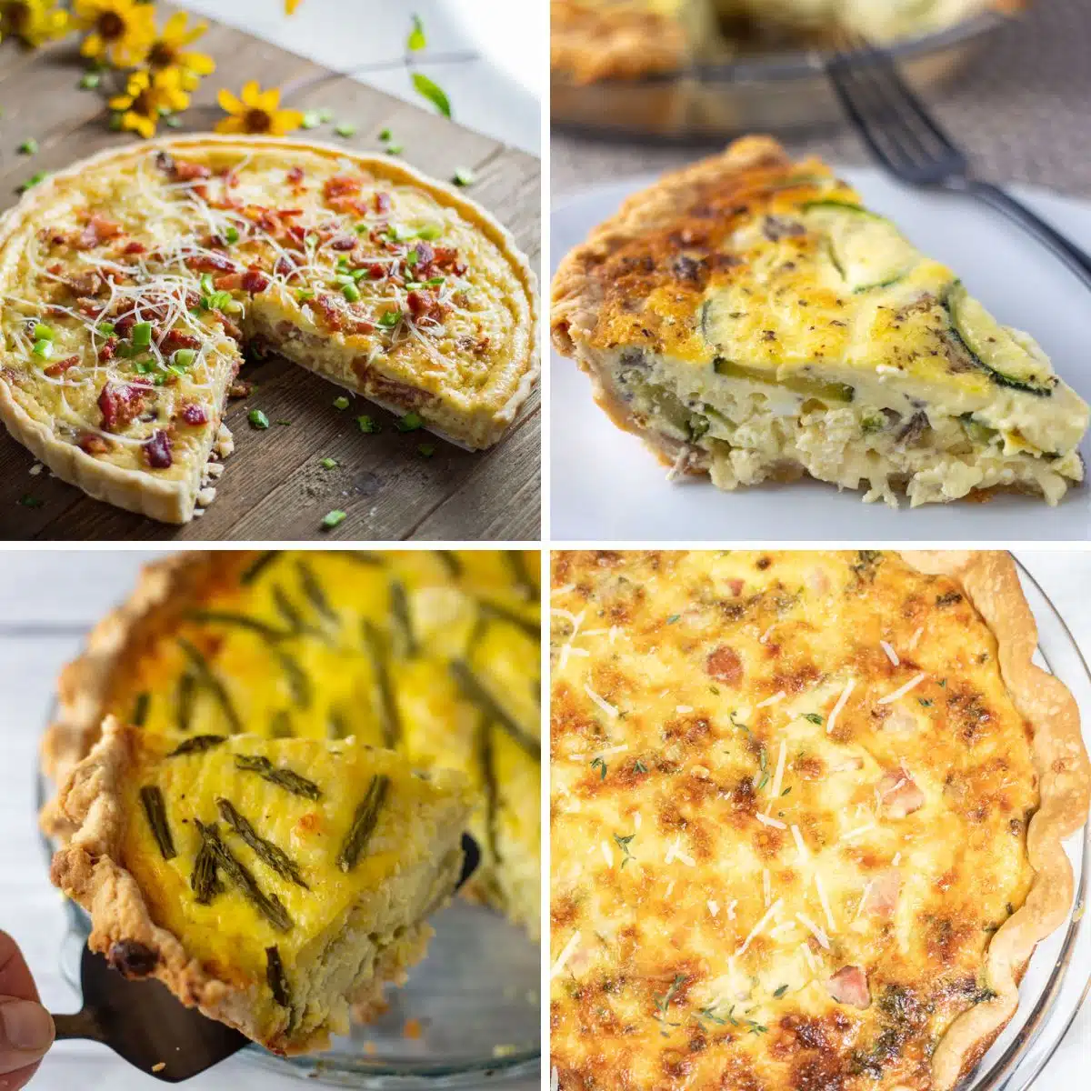 Square split image showing quiche recipes for Christmas.