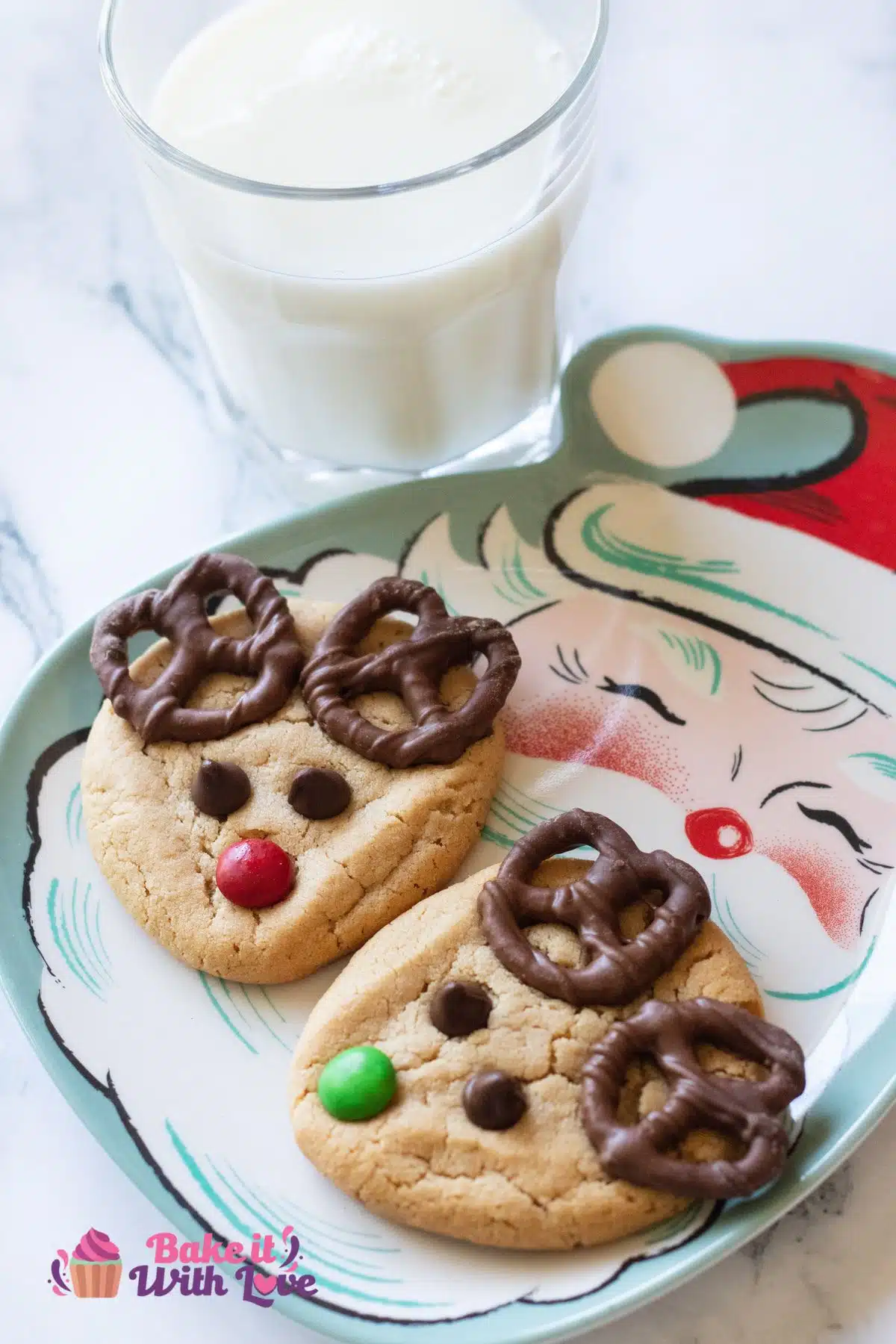Tall image of Christmas reindeer cookies.