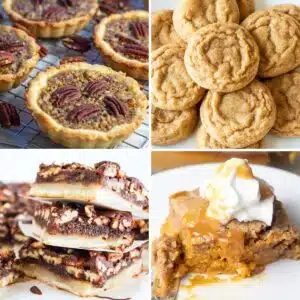 Square split image showing easy Thanksgiving dessert recipes.