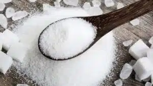 Wide image of granulated sugar.