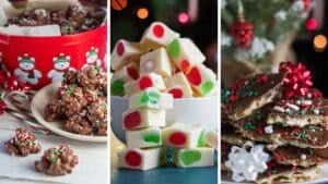 Imagen amplia dividida que muestra diferentes recetas de dulces navideños.